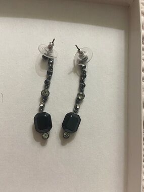 Givenchy Black and Gunmetal Drop Earrings with Crystal Accents